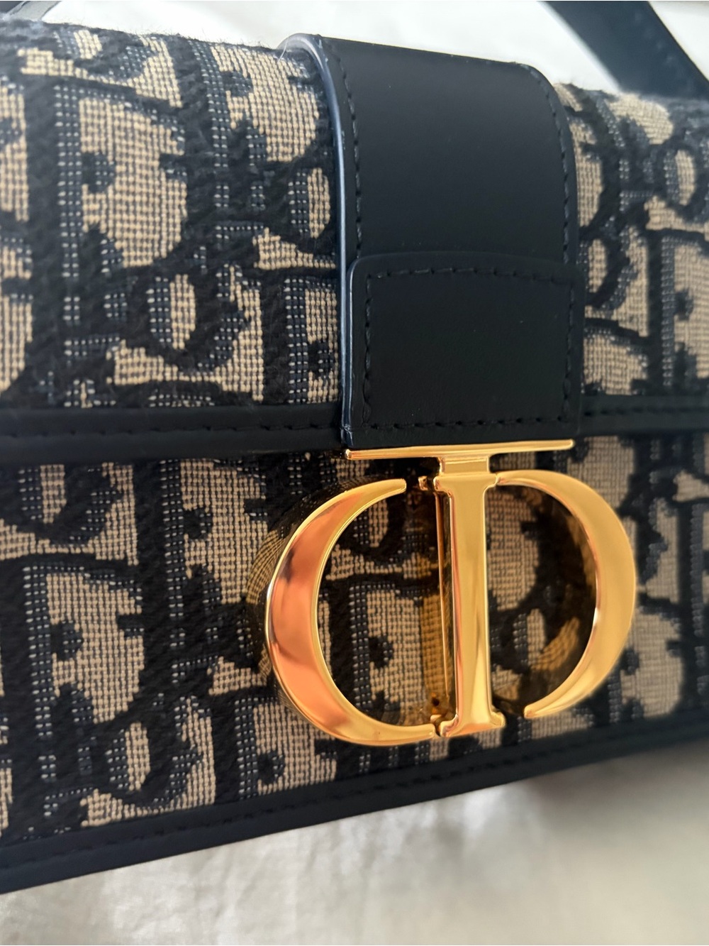 Dior Navy and Beige Oblique Montaigne Crossbody Bag with Gold Hardware - Picture 9 of 10